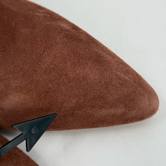 VINCE CAMUTO Selmente Boots SZ 8.5 NWOT Brown Suede Gold Heel Bootie Zipper Croc - Picture 2 of 15